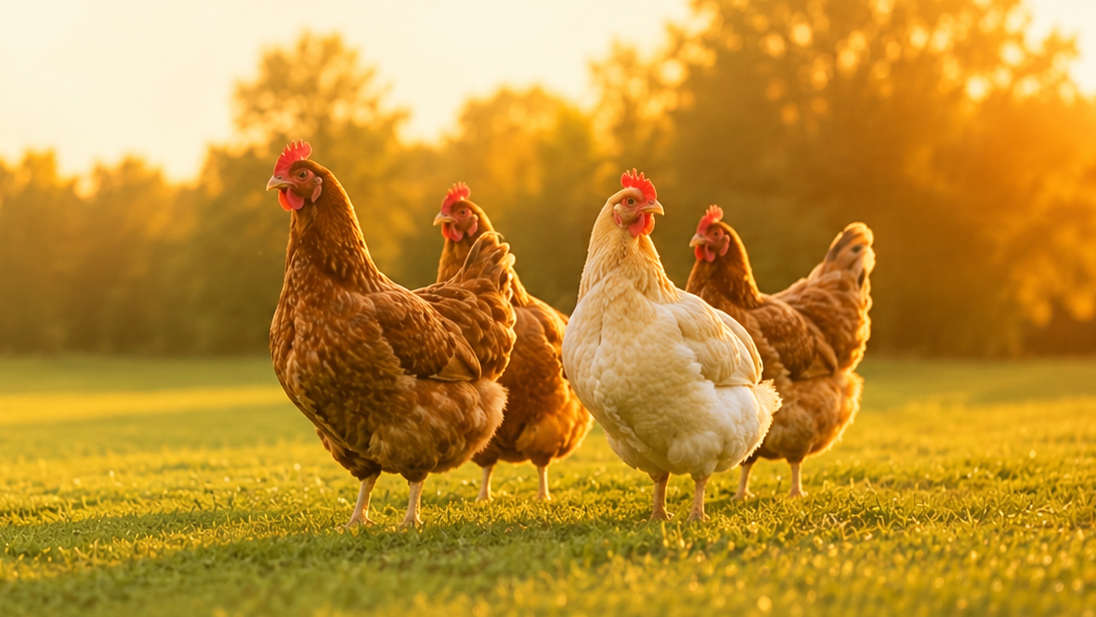 Ein Bild mit Kaninchen, Huhn und Gänsen